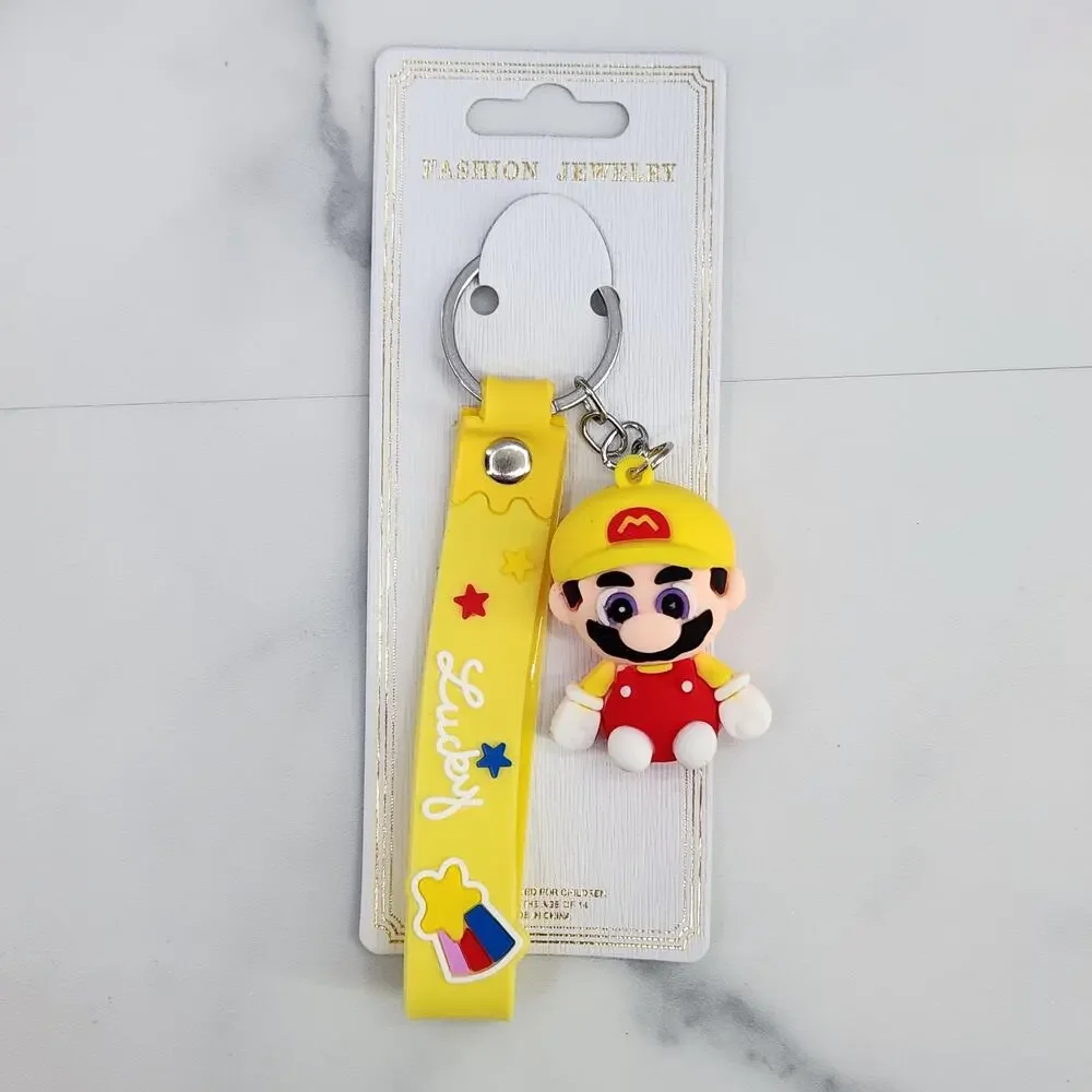 *NEW* Mario Super Mario 3D Figure Keychain & Strap Bag Charm PVC/Silicone Yellow